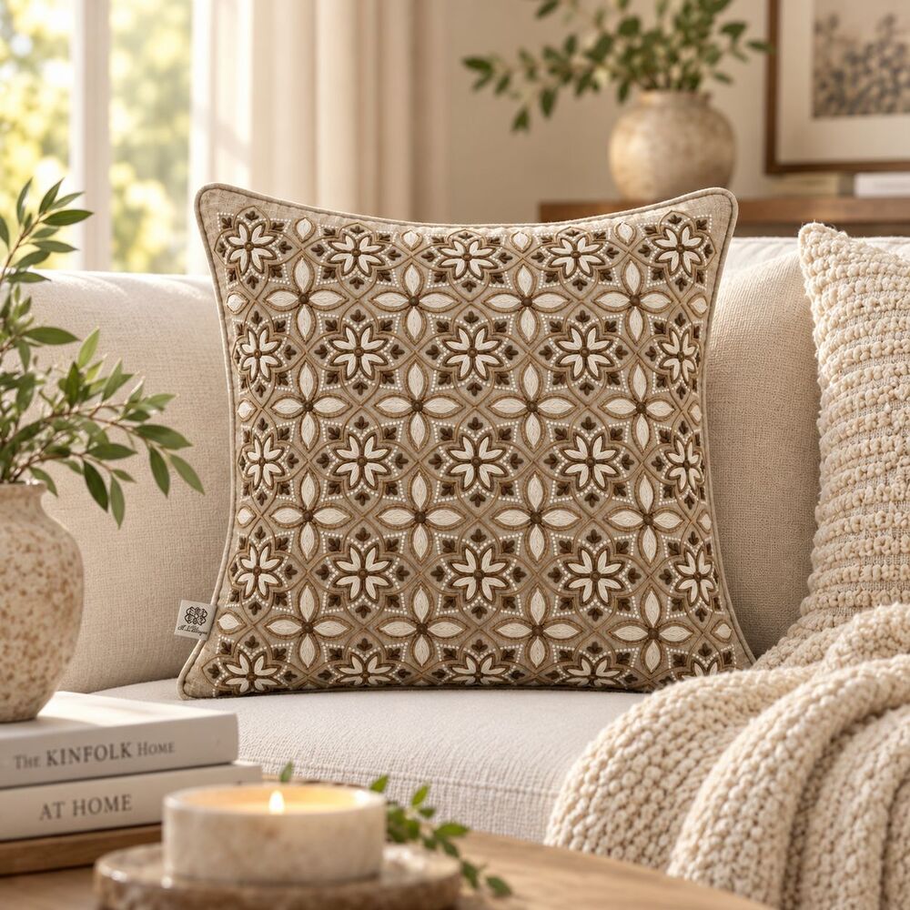 1 PCS Beaded EmbroideredCushion Cover Square Throw Pillow Case Sofa Decor 290558